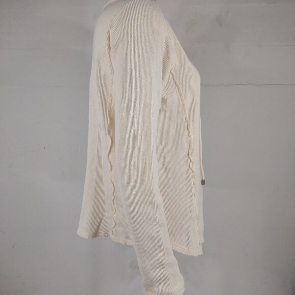 Sundance ivory 100% cotton long sleeve lace up V-Neck thermal shirt ladies Large - Picture 3 of 7